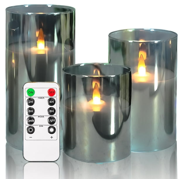 Juego de 3 velas LED de vidrio sin llama Lamp NICEME con control remoto