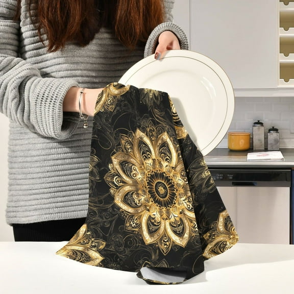 BZSMCE Kitchen Towels Creative Gold Blossom Fashion Printed Pattern Durable Kitchen Towel