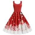 thumbnail image 1 of Robe de Noël Femme Mince Imprimé Épissage Robe de Noël Sans Manches Col Rond, 1 of 8