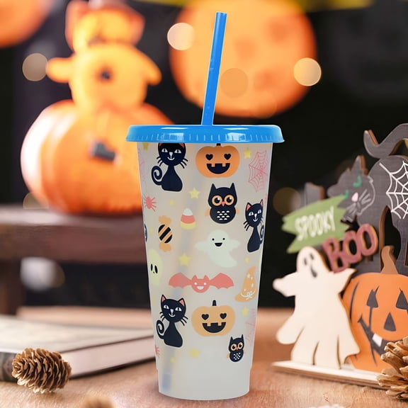 ACDANC 2026 New Halloween Color Changing Cups with Lids for Party,Table,Drink,Children,Adult 24Oz Plastic Halloween Tumblers Set Halloween Party Cups Reusable Cups with Lids and for Halloween Party