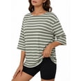 thumbnail image 2 of MOYIKO Striped T Shirts for Women 3/4 Length Sleeve Crewneck Casual Loose Fit Tees Summer Tops, 2 of 7