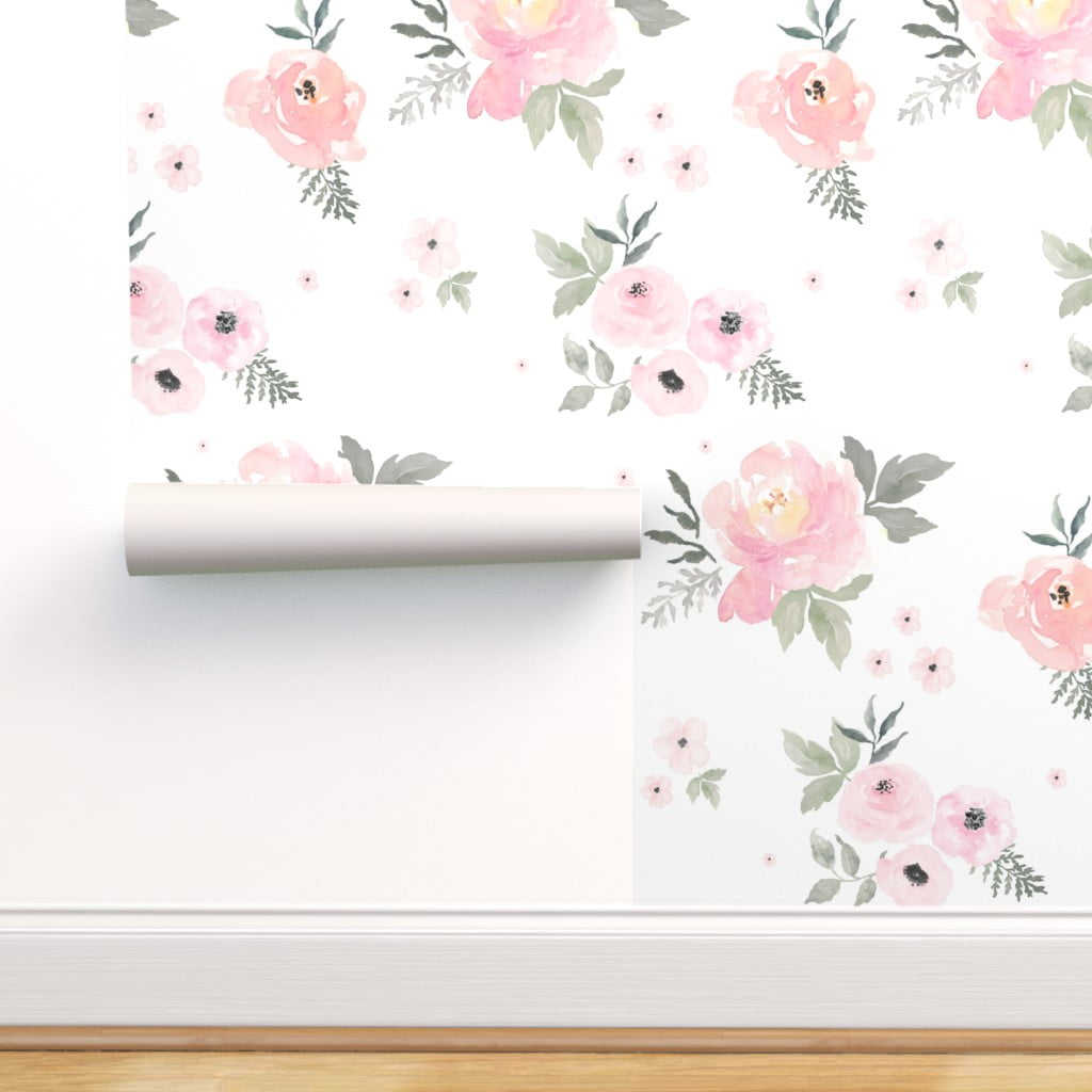Removable Water-Activated Wallpaper Blooming And Blossoming Flower Baby Nursery 