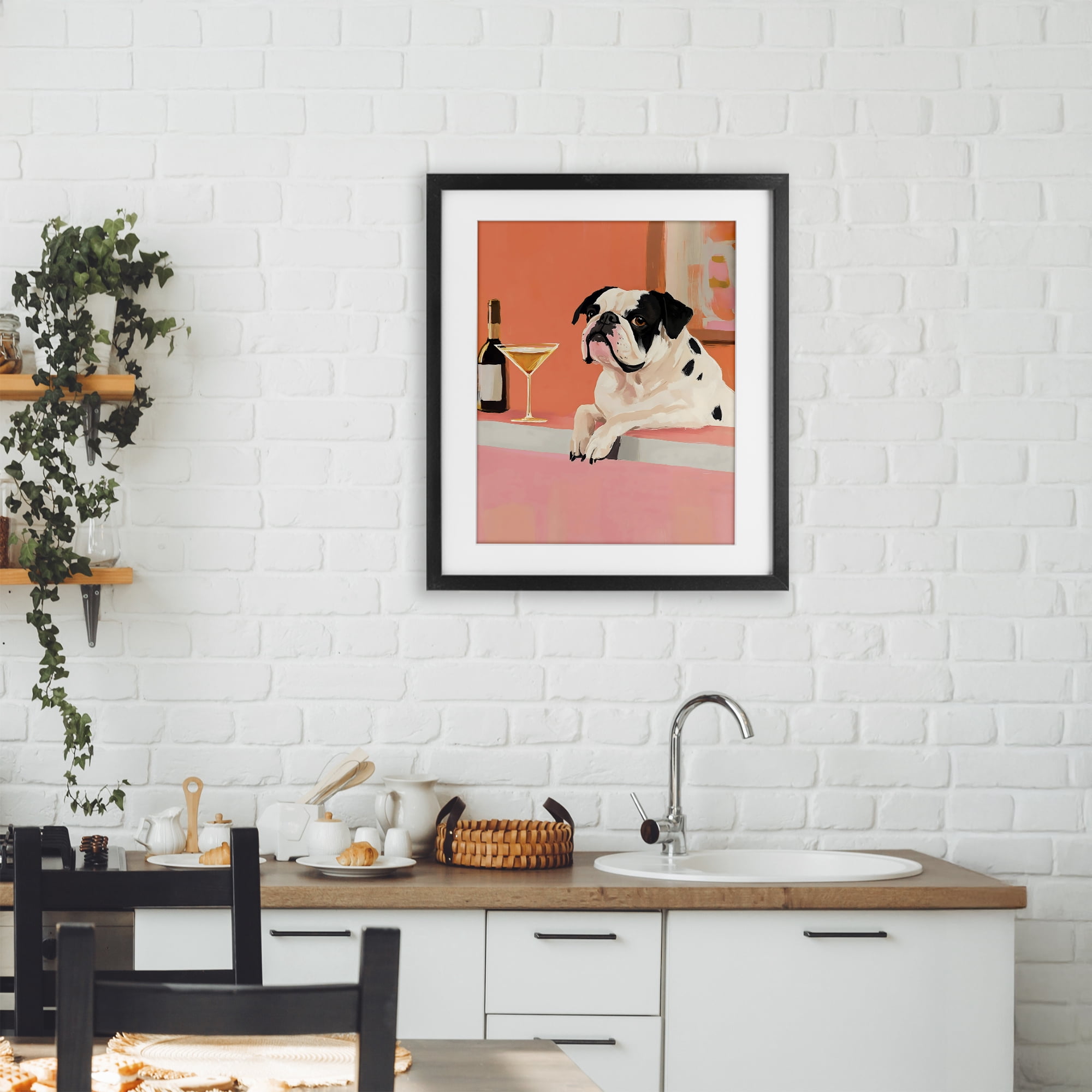 Stupell Industries Bulldog at Martini Lounge Black Framed Print Under Glass, design by The Prints Vibe