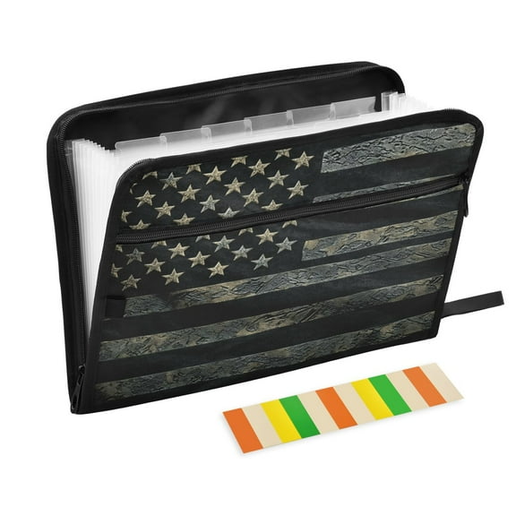 WOBOGO Black Design American Flag Expanding File Folder Letter Size Accordion Filing Organizer 13 Pocket Separate Organ Pocket