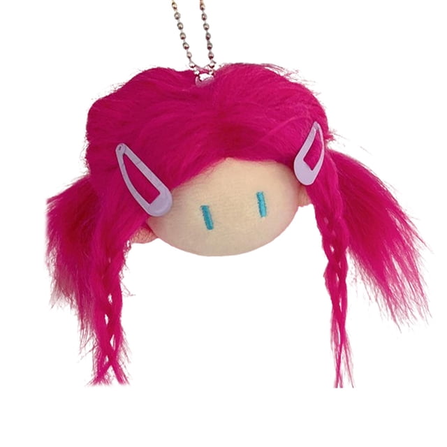 Llavero con cabeza de muñeco de peluche para cumpleaños, bolso, mochila Rojo