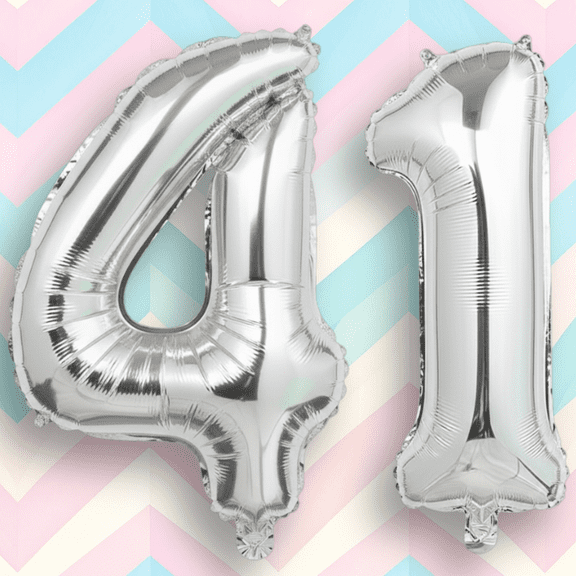 Silver Number 41 Mylar Foil Balloon 40 inch - Helium or Air Filled Metallic Balloons for 41st Birthday Hbd Party, Anniversary, Graduation Decorations