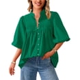 thumbnail image 1 of Blusa PRETTYGARDEN para mujer, verano 2025, manga corta, verde, 1 of 8