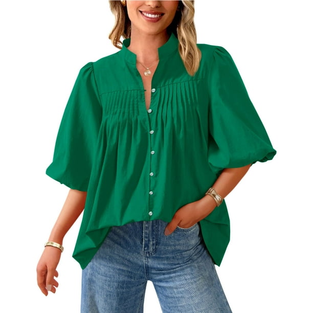 Blusa PRETTYGARDEN para mujer, verano 2025, manga corta, verde