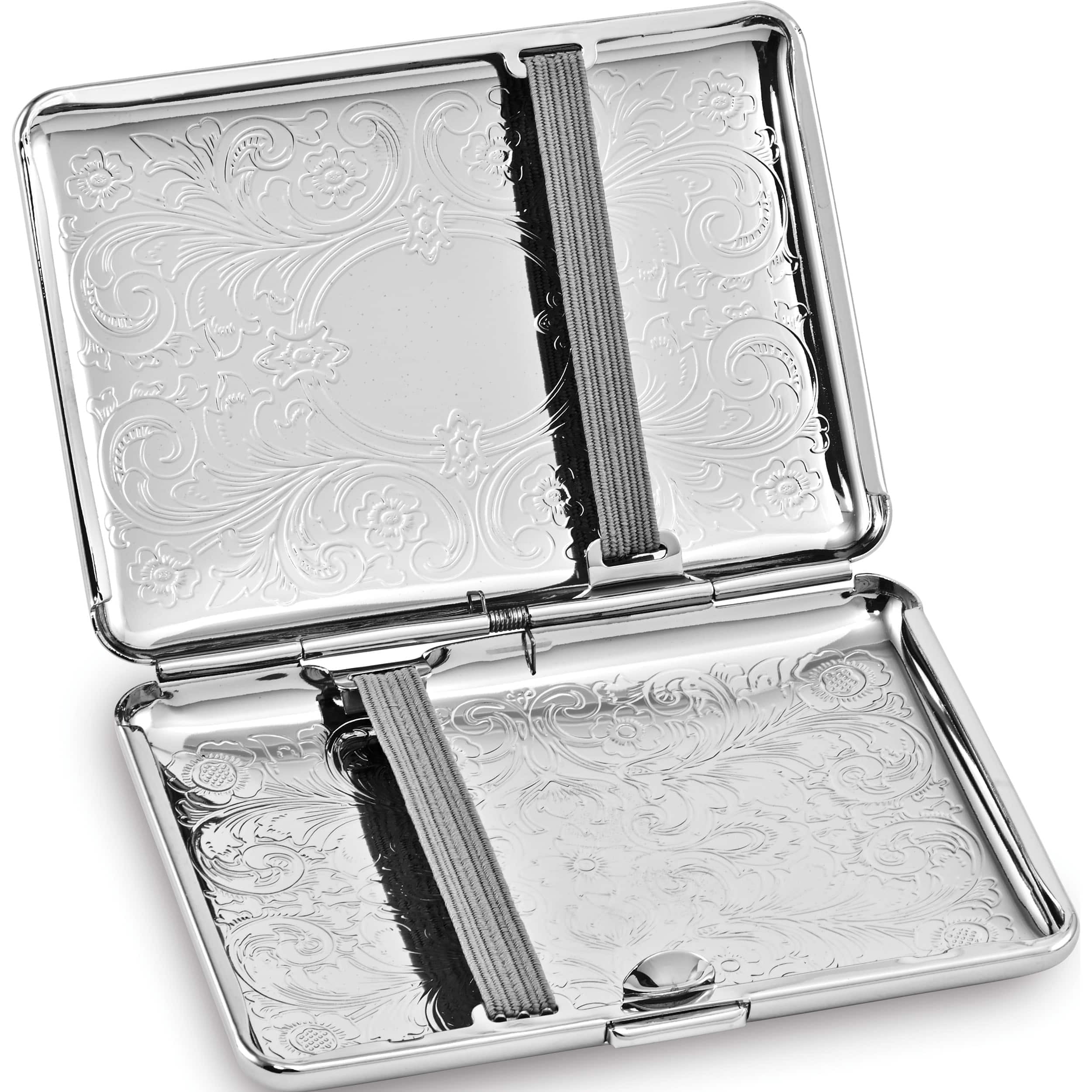 Fashion Silver-Tone (Holds 14 King) Cigarette/Card Case With Elastic (3.75 X 3) Made In China gm12322
