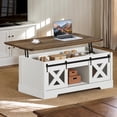 thumbnail image 3 of DWVO Farmhouse Lift Top Coffee Table with Storage & Sliding Door, Rustic Center Table for Living Room, White and Brown, 3 of 9
