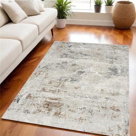 HomeRoots 550227 5 x 7 ft. Ivory Gray & Brown Abstract Non Skid Area Rug