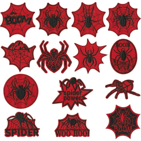 14 Pack Spider & Spider Web Iron-On Patches – Red & Black Embroidered Sew On Patches Appliques for Costumes Jackets Bags DIY Scary Decorations for Party Cosplay Trick or Treat