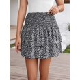 thumbnail image 4 of Women's Floral Ruffle Tiered Mini High Waist Cute Short Wavy Skirt for Daily Wear Black S, 4 of 7