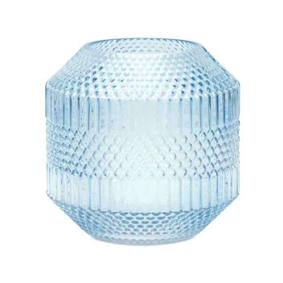 Melrose Diamond Ribbed Glass Vase - 8" - Blue