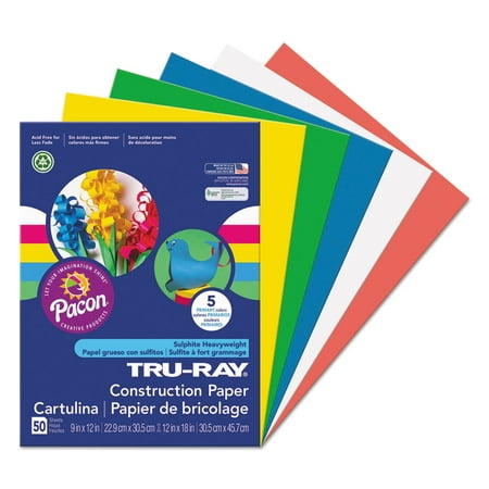 - Tru-Ray Construction Paper, 76lb, 9 x 12, Assorted Primary Colors, 50/Pack