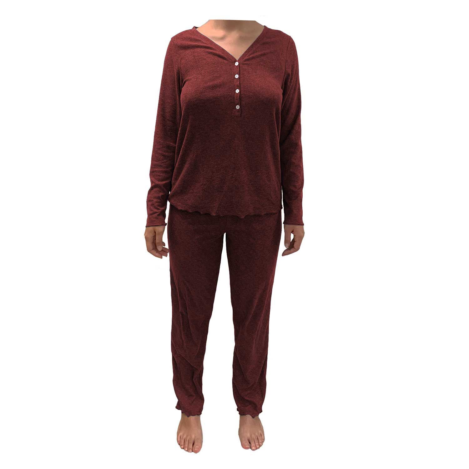 Eddie Bauer Eddie Bauer Ladies' Sleep Pajama 2 Piece Set Long Sleeve Henley and Pants