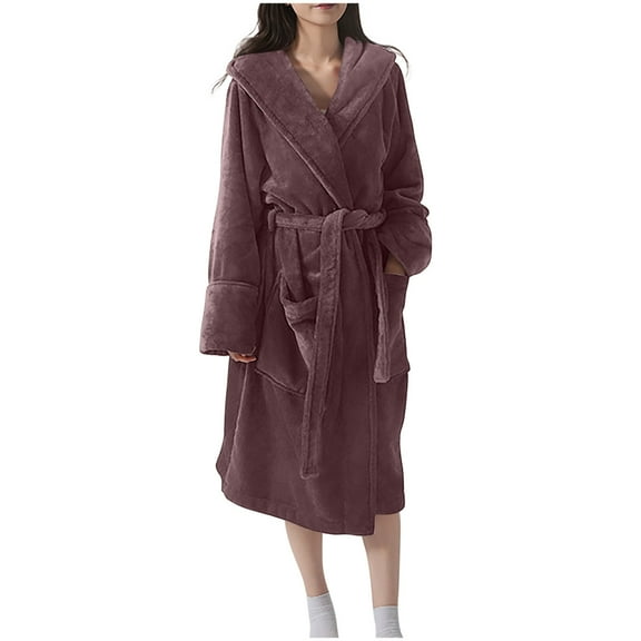 Tnhcen Plus Size Women's Winter Warm Bathrobe 2025 - Thick Coral Fleece Hooded Robe with Pockets Quick-Dry & Super Soft for Cozy Nights Free Size