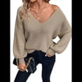 thumbnail image 1 of Suéter de Cuello en V con Hombros Descubiertos para Mujer, Camisa Ajustada de Larga, Suéter con Lazo en la Espalda Beige M, 1 of 9