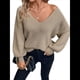 thumbnail image 1 of Suéter de Cuello en V con Hombros Descubiertos para Mujer, Camisa Ajustada de Larga, Suéter con Lazo en la Espalda Beige XL, 1 of 9