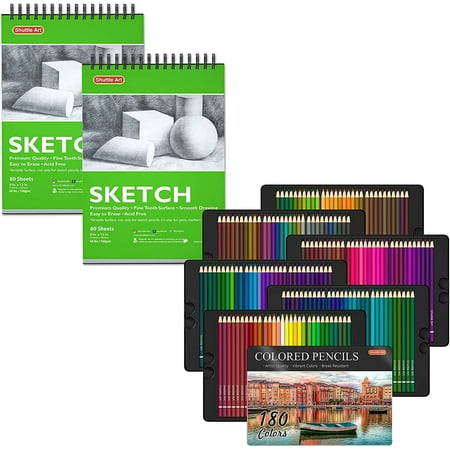 Shuttle Art Colored Pencils and Sketch Pad Bundle, Set of 180 Colored
