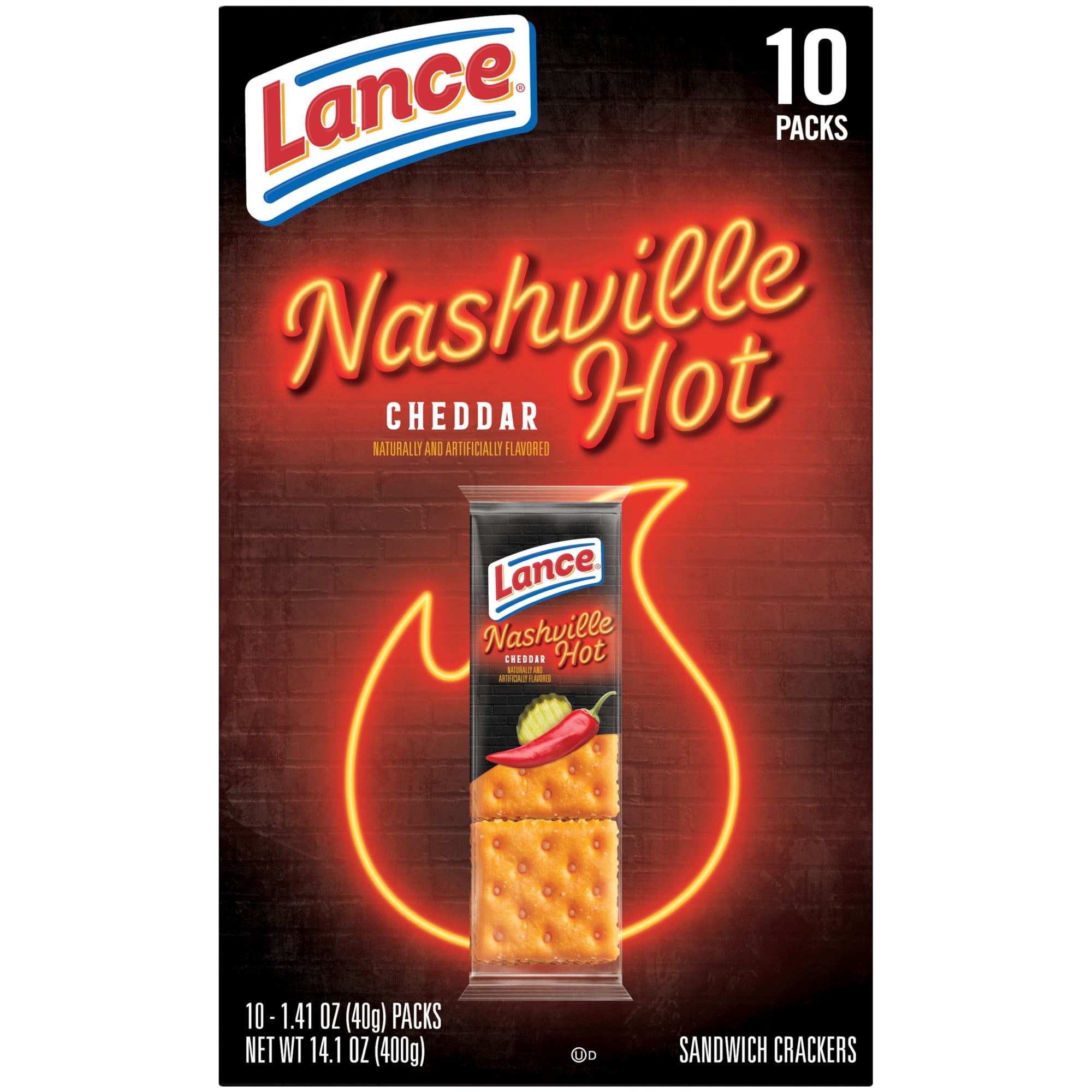 Lance Nashville Hot Cheddar Sandwich Crackers, 10 Count 1.41 oz
