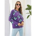 thumbnail image 4 of Women'S Casual Butterfly Print Knitted Pullover Sweaters Long Sleeve Crew Neck Jumper Tops Purple XL, 4 of 9
