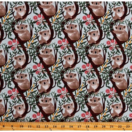 Cotton Animals Koalas Aussie Friends Flowers Trees Leaves Nature Multicolor Cotton Fabric Print by the Yard (2100-90)