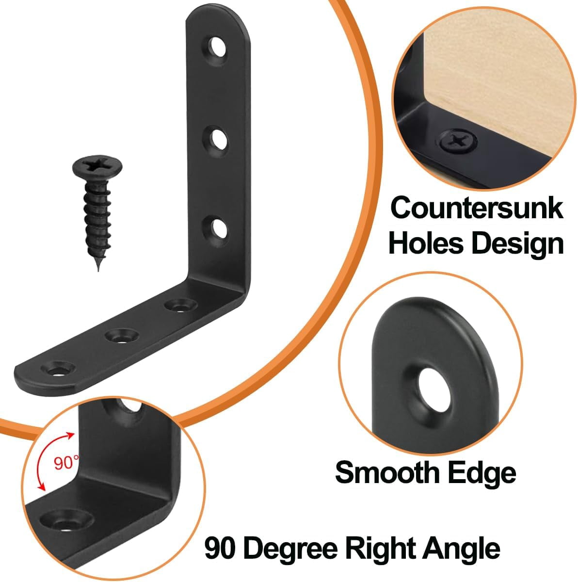 20 Pcs 3" x Black L Brackets 80 80MM Metal Corner Heavy Duty Right Angle for Wood Shelves Furniture Frame Bookshelf, Included 120pcs Screws