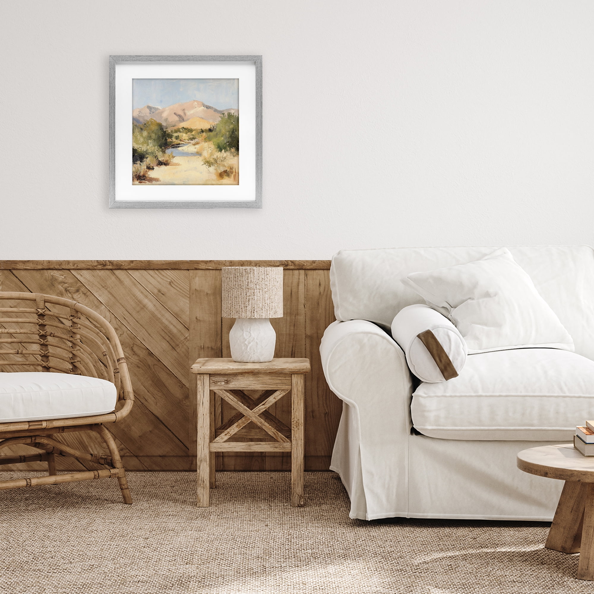 Stupell Industries Beige Desert Mountain Stream Gray Framed Print Under Glass, design by Petal Prints Design