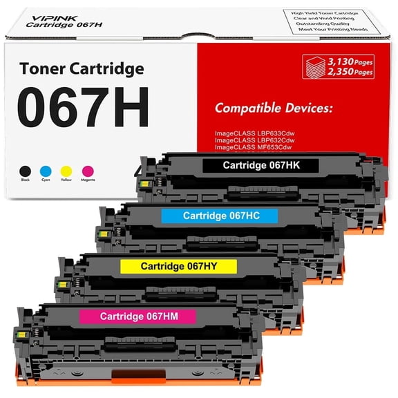 Vipink Compatible for Canon 067H 067 CRG-067H CRG067H Toner Cartridge 4-Pack High Yield for Canon imageCLASS MF656Cdw LBP633Cdw LBP632Cdw MF653Cdw MF654Cdw MF650 LBP630 Series Printer Toner