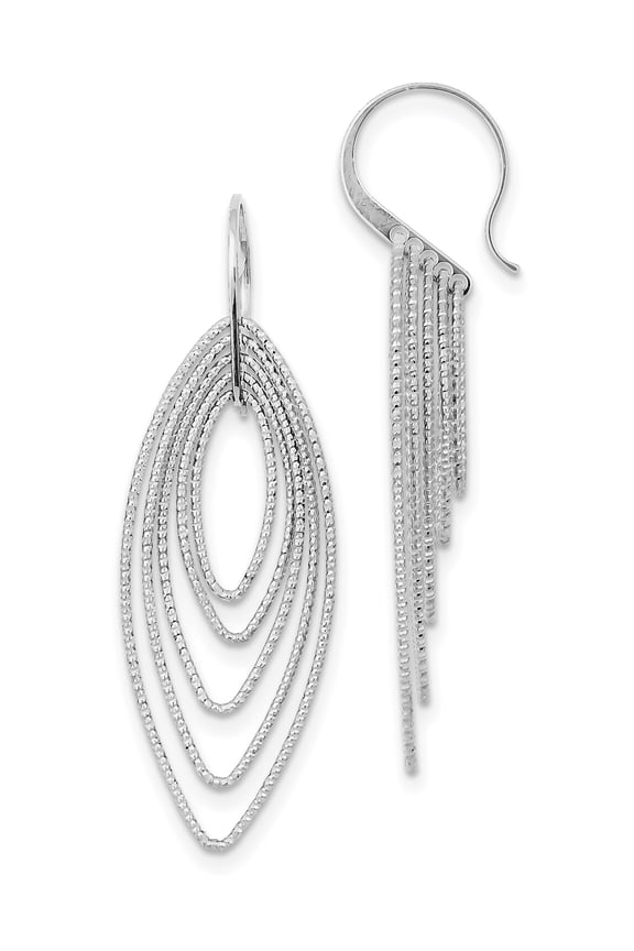 Sterling Silver Rhodium Plated D/C Oblong Dangle Earrings (59 X 20) Made In Italy qe8909