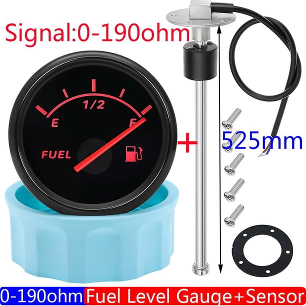 0-190 Ohm Fuel Float Level Sensor+fuel Level Gauge With Red Led 2" 52mm Oil Tank Level Meter Boat Car Motor 200mm 250mm 600mm