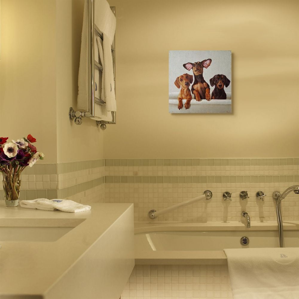 Dachshunds in the Tub Pet Dog Bathroom Painting Animals & Insects Gallery-Wrapped Canvas Print Wall Art, 17x17
