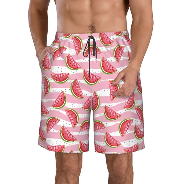 Balery Cute Watermelon Traje de Baño Estilo Hawaiano para Hombre, Shorts de Secado Rápido con Bolsillos-X-Large