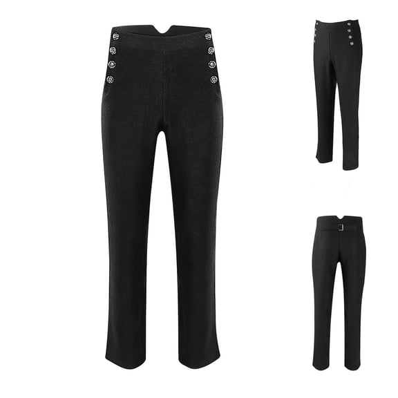 Miluxas Mens Gothic Pants Cosplay Costume Trousers Steampunk Victorian Pants Black