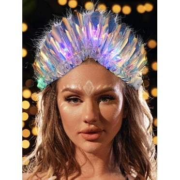 MODANU Light Up Laser Headbands LED Glowing Headpiece Flashing Crown Luminous Hair Hoop Tiara Headwear New Year Nightclub Birthday Cosplay Party Hair Accessories for Women and Girls