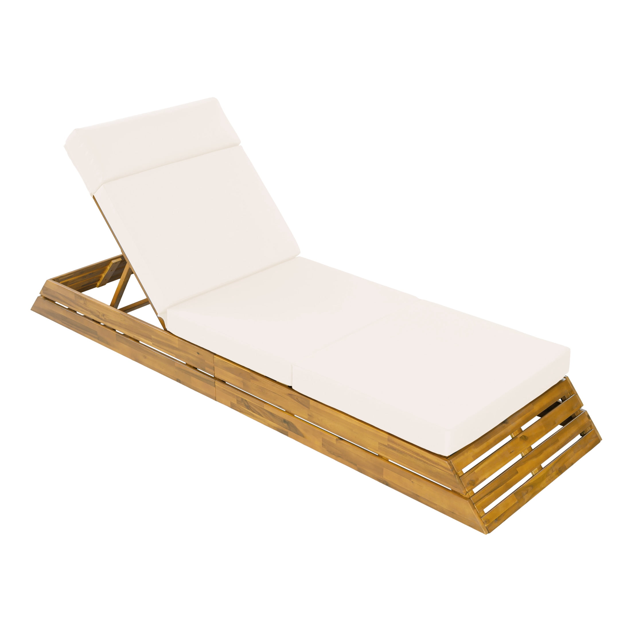 Christopher Knight Home 88.39" Outdoor Chaise Lounge Set with 4-Fold Water-Resistant Cushion, Teak + Cream