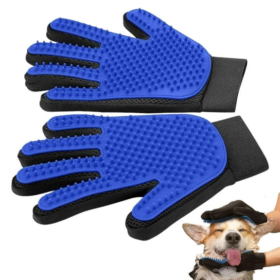 WAAYEE Efficient Pet Hair Remover Gloves - Gentle Shedding Brushes for Dogs, Cats & Horses with Long and Short Hair - 1 Pair (Blue)