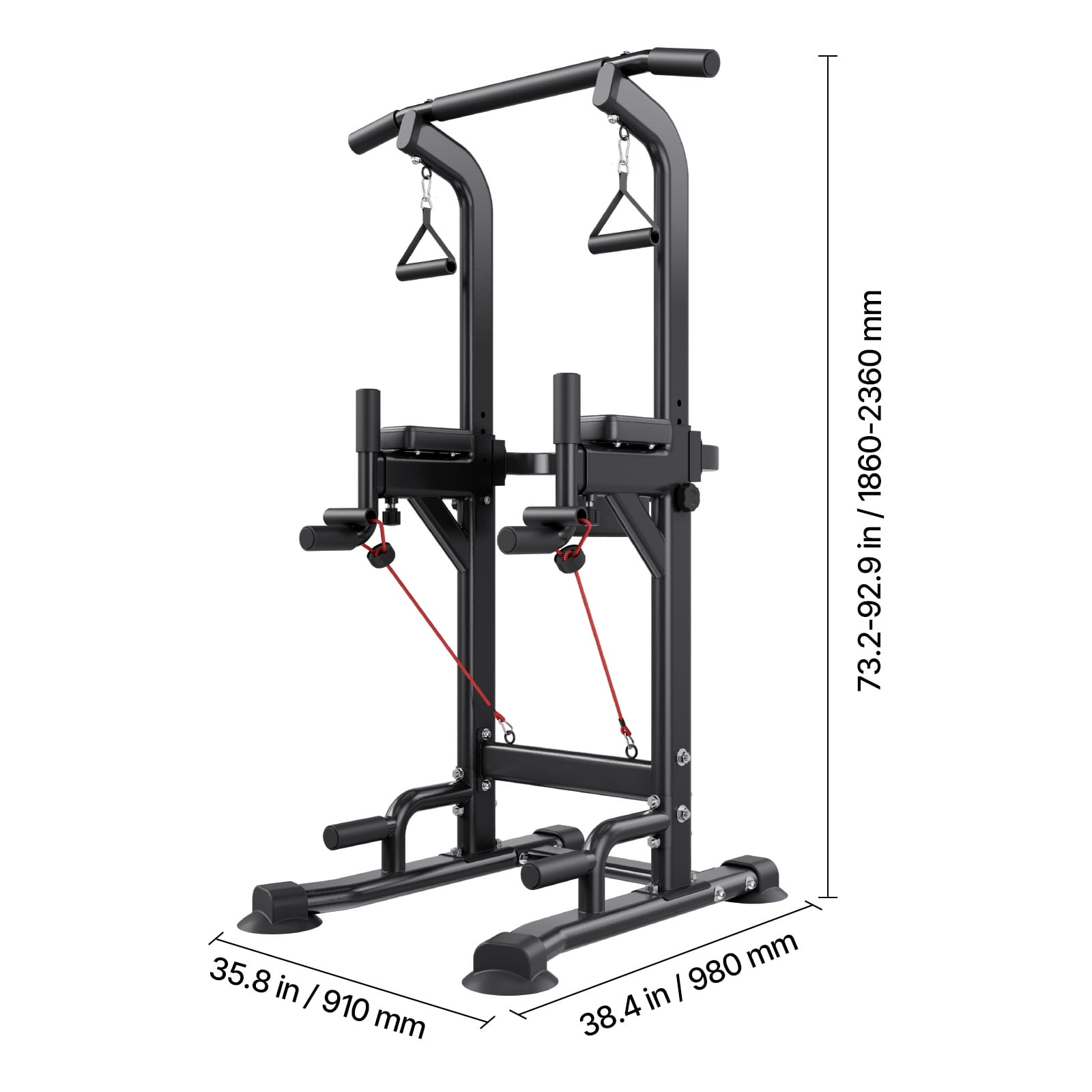 KFFKFF Pull Up Bar with 330 LBS Capacity, Power Tower Dip Station for Workouts, Free-Standing Chin-Up Bar with Stable H-Shaped Base, Adjustable 12-Level Height and 4-Level Back Pad