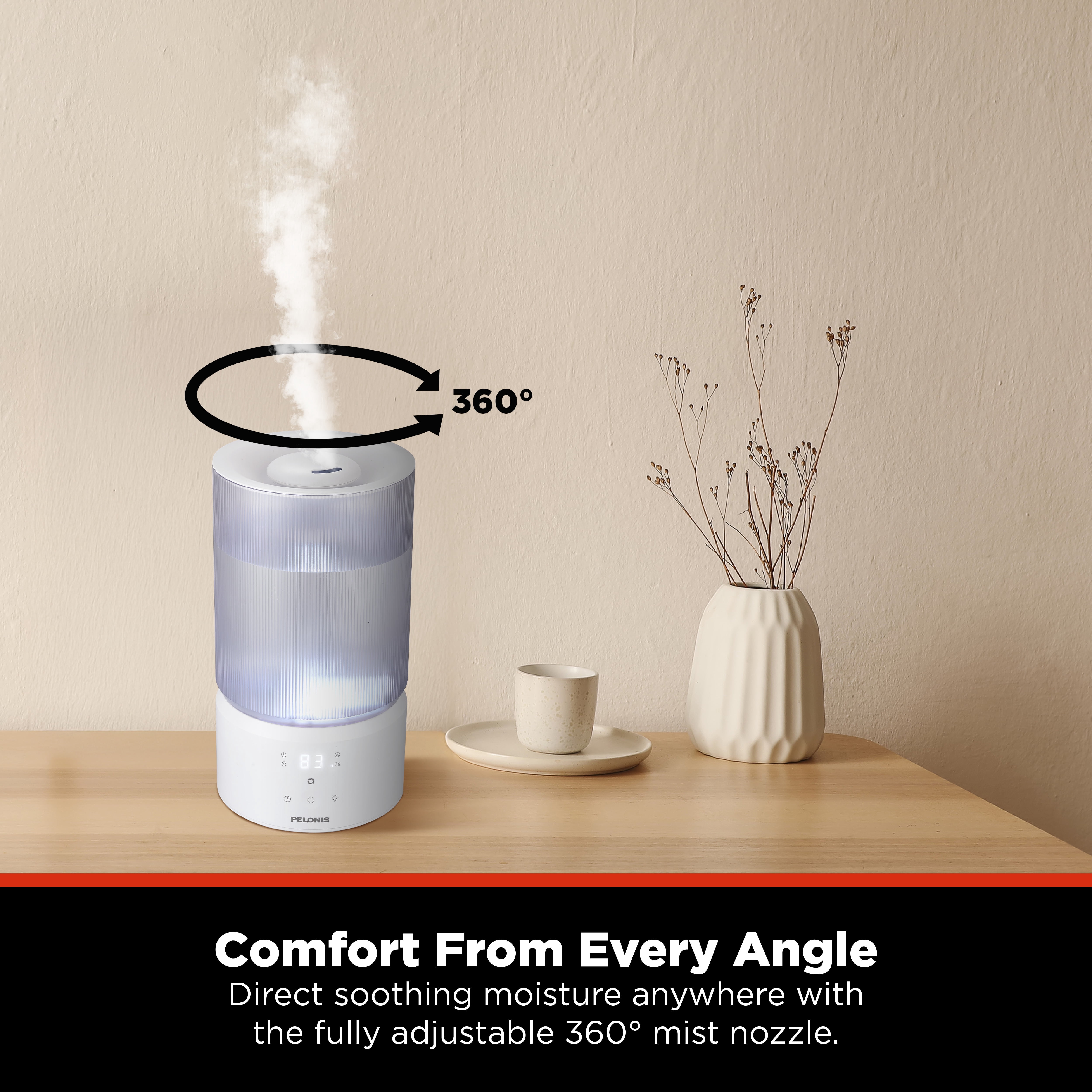 Pelonis 1-Gallon Cool Mist Ultrasonic Humidifier, Black