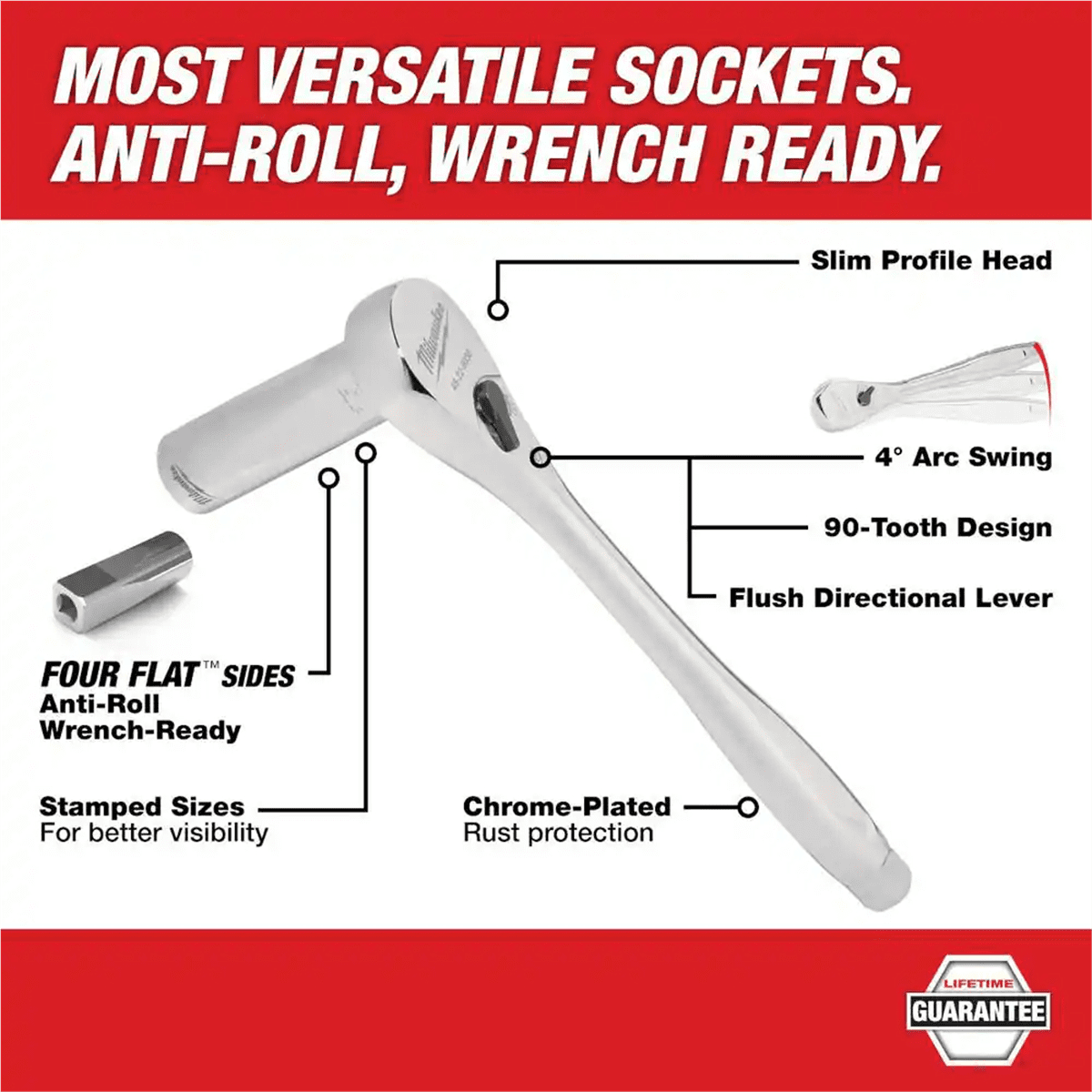 Milwaukee 48-22-9044, 1/4" Drive Metric & SAE Socket Wrench & Set, 25 Piece