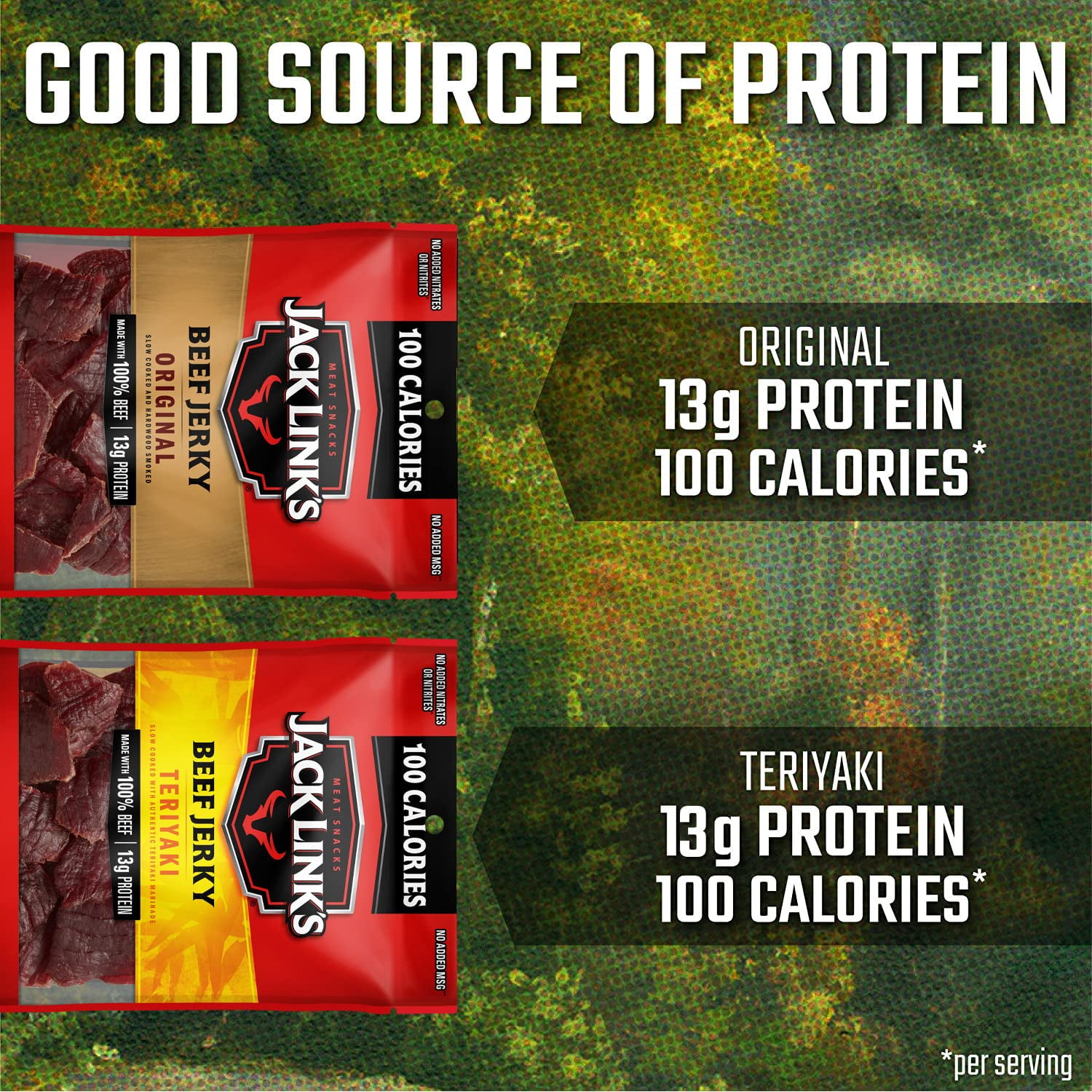 Jack Link's Beef Jerky Variety Pack - Includes Original and Teriyaki Flavors, On the Go Snacks, 13g of Protein Per Serving, Great Stocking Stuffers, Holiday Gifts for Men, 1.25 Oz (Pack of 9)