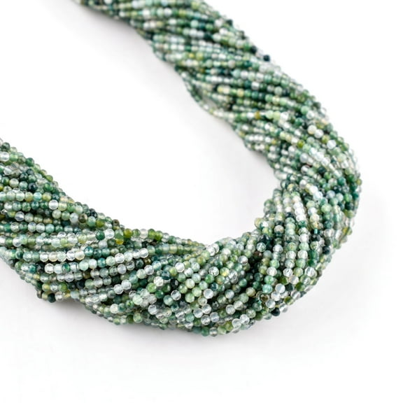 QNAVIC Natural Moss Agate Gemstone Micro Faceted Rounds Beads Strand Drilled Stone Chakra Healing Crystals DIY Jewelry Making Wholesale Bulk Loose Supply Strand 30 Centimeter (1 Strand)