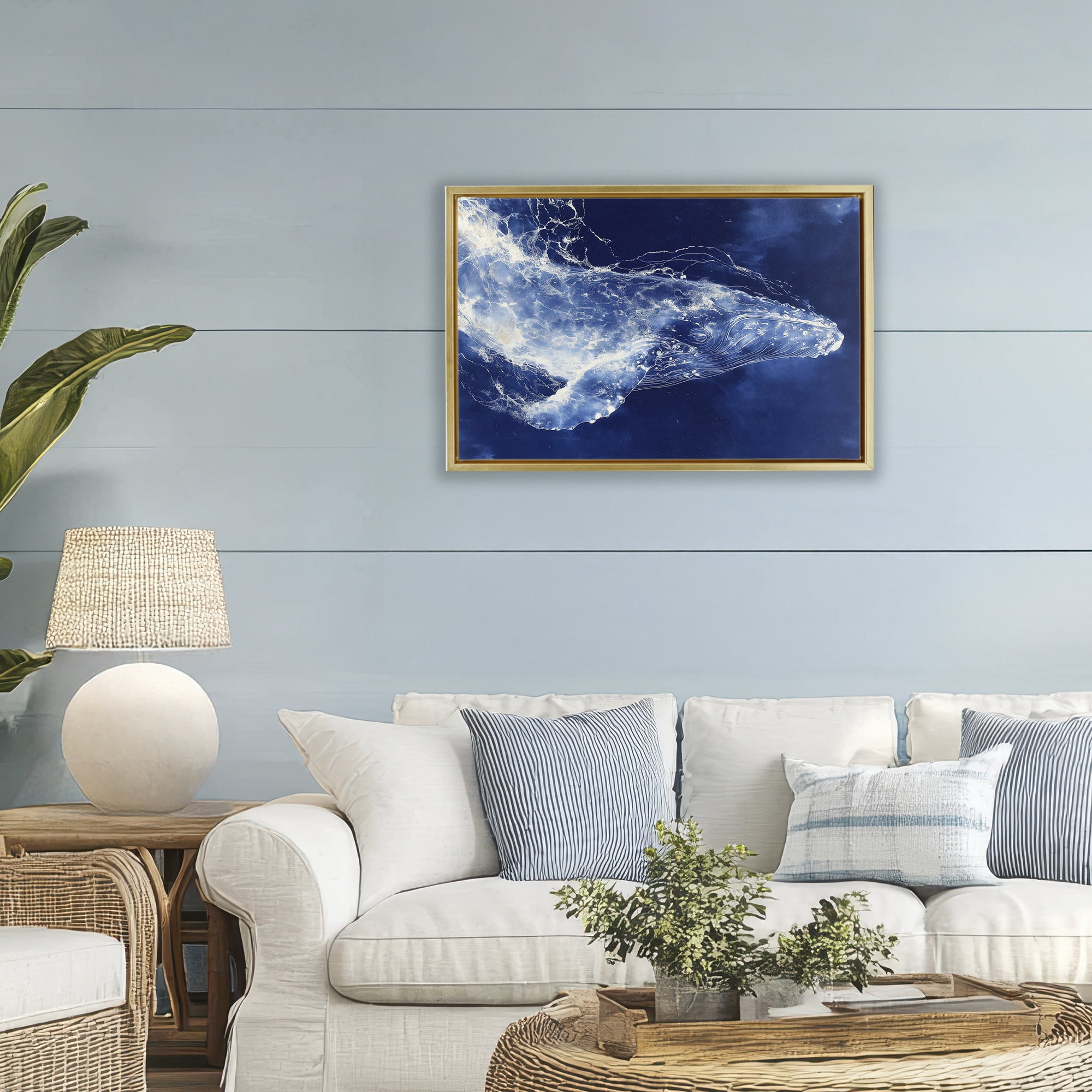 Stupell Industries Whale in Motion Gold Framed Floater Canvas Wall Art, design by Chromatic Storm Studio