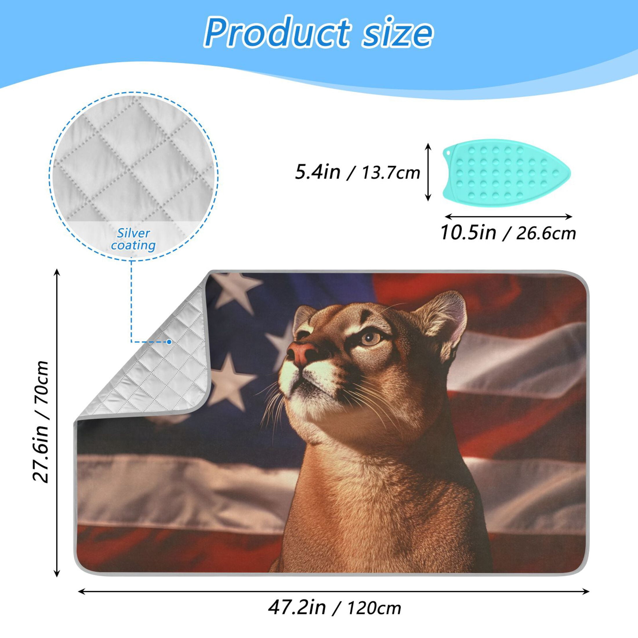 Lion Sit Front Of Flag Ironing Mat Blanket Portable Travel Ironing Pad Heat Resistant Pad 47.2" x 27.6”