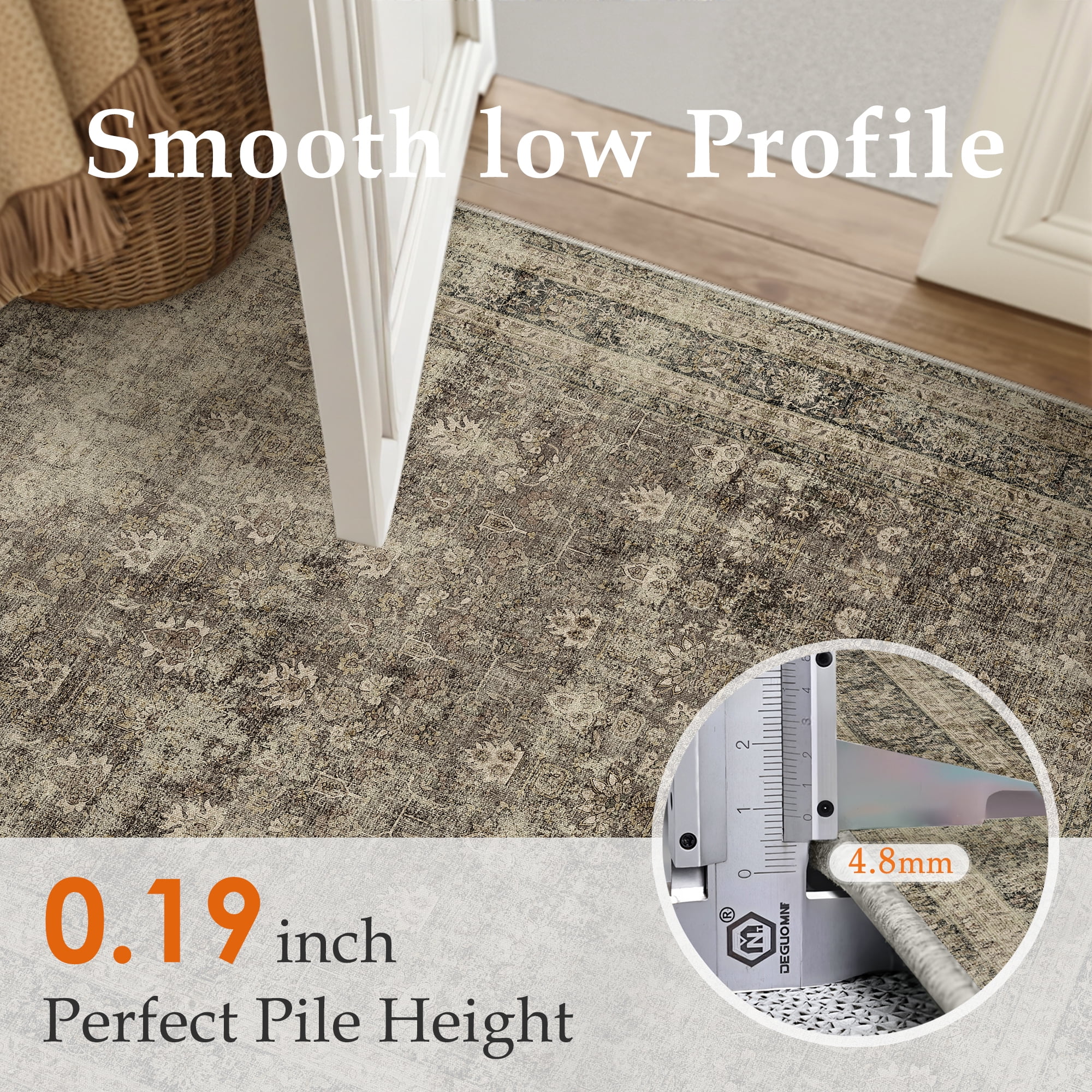 BERTHMEER 6'x9' Washable Golden Brown Area Rugs for Living Room Bedroom Kitchen Rugs Non Slip Vintage Traditional Dorm Office Dining Room Farmhouse Oriental Distressed Rugs