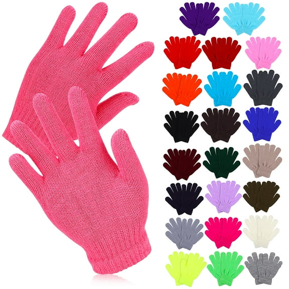 24 Pairs Children Five-finger Gloves Full Finger Warm Gloves Knitted Kids Gloves Thermal Outdoor Winter Gloves