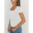 thumbnail image 6 of Womens Square Neck Short SleeveTops Spring Summer Slim Fit Tees Shirts, 6 of 6