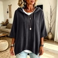 thumbnail image 6 of HaCpiu Women's Solid Hooded Knit Top, Casual Loose 3/4 Sleeve Poncho Sweater, Lightweight Flowy Pullover Sweatshirt with Drawstring, Gray L, 6 of 6