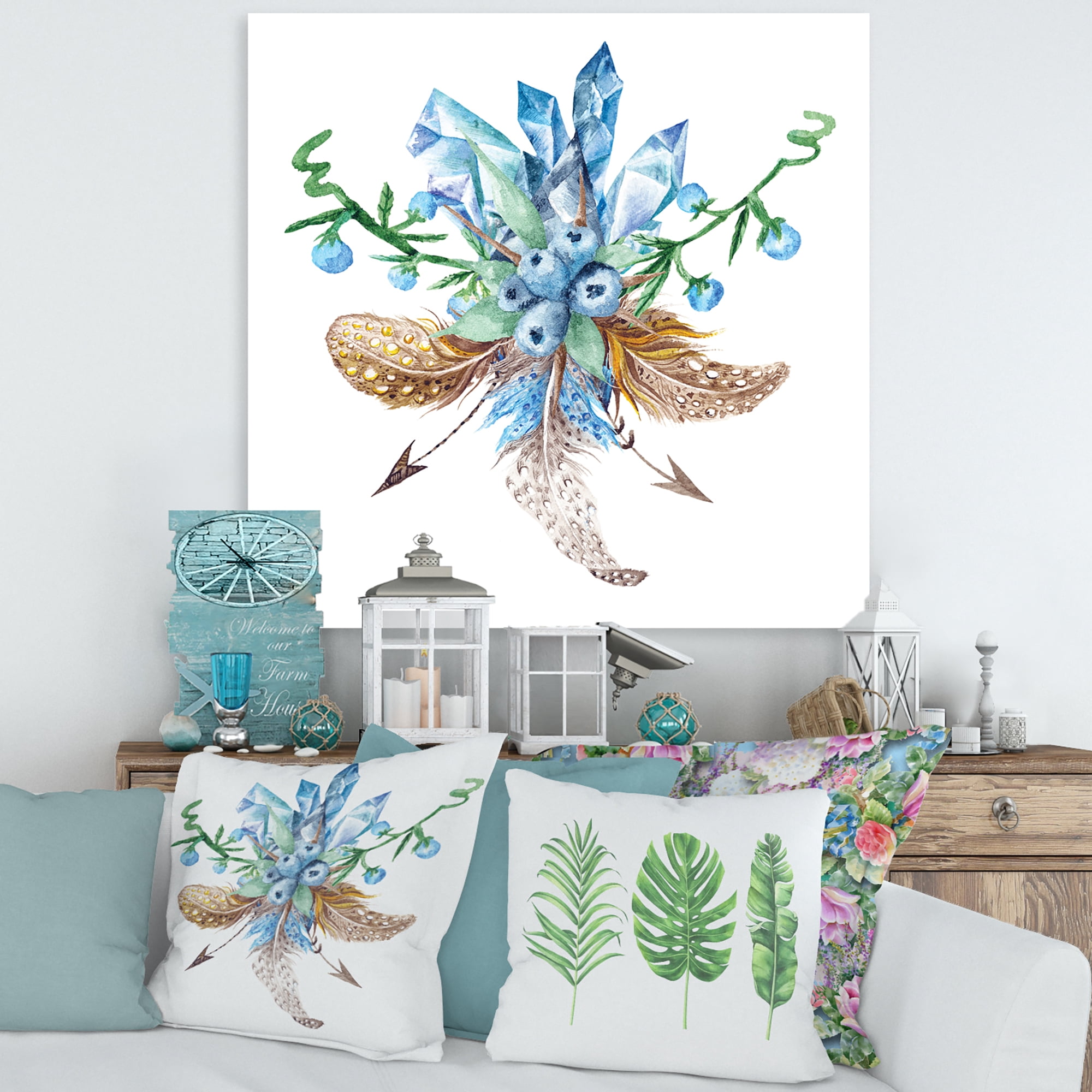 Designart ' Fresh Tribal Vignette Wild Forest Wreath Design On White I ' Traditional Canvas Wall Art Print